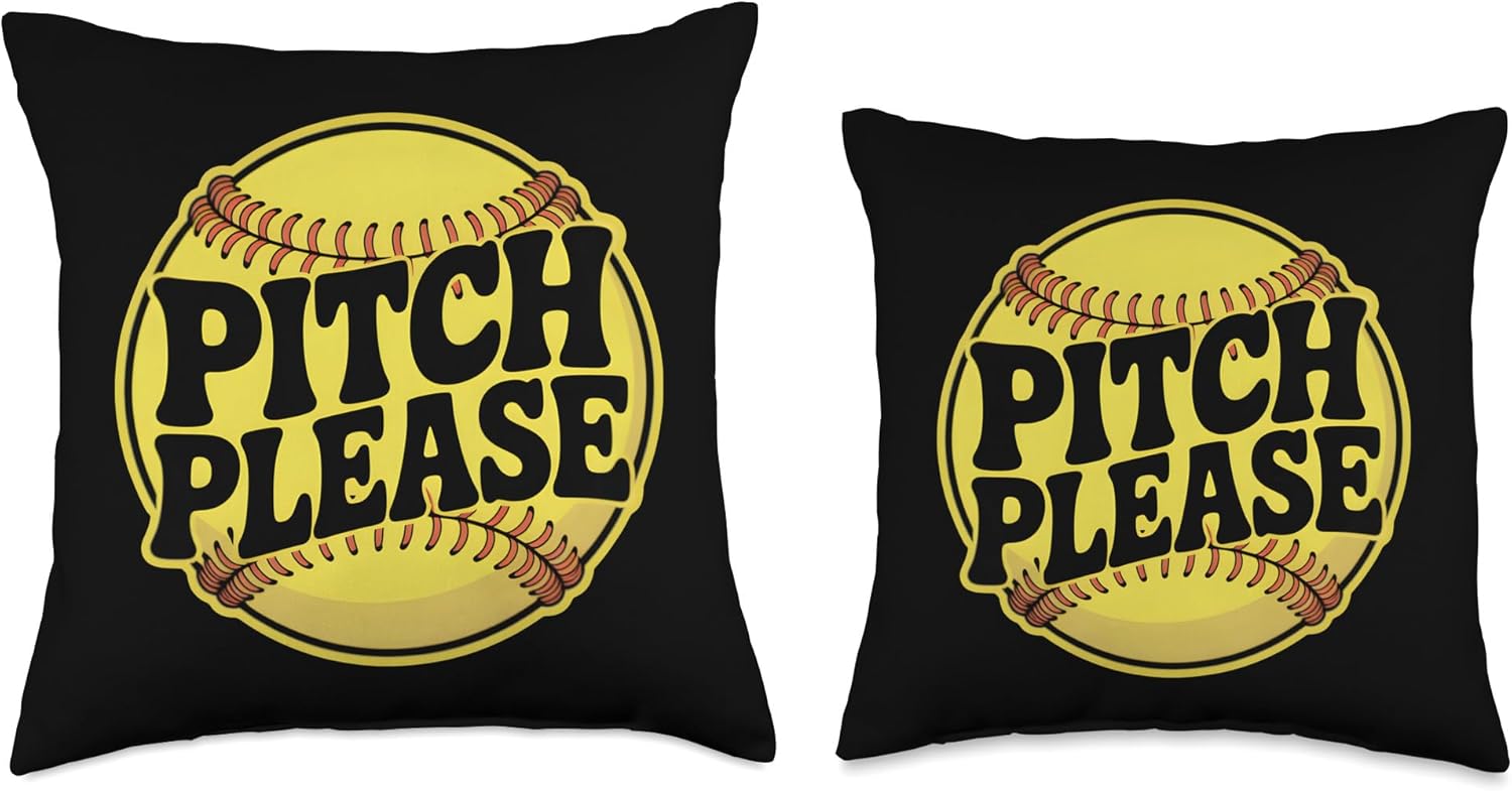Pitch Please Funny Pun Throw Pillow for Softball Fans
