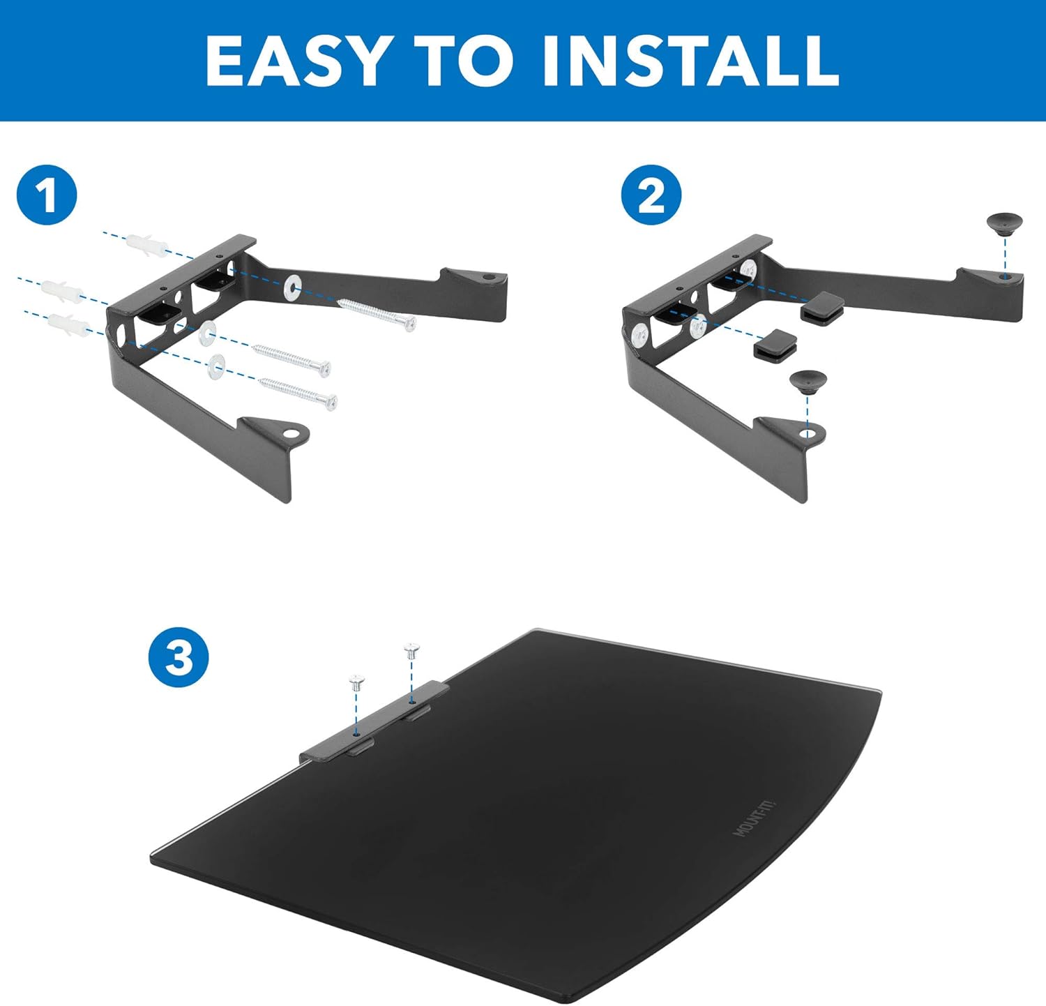 Mount-It Cable Box Tempered Glass Shelf Wall Mount 22 lbs Capacity Black