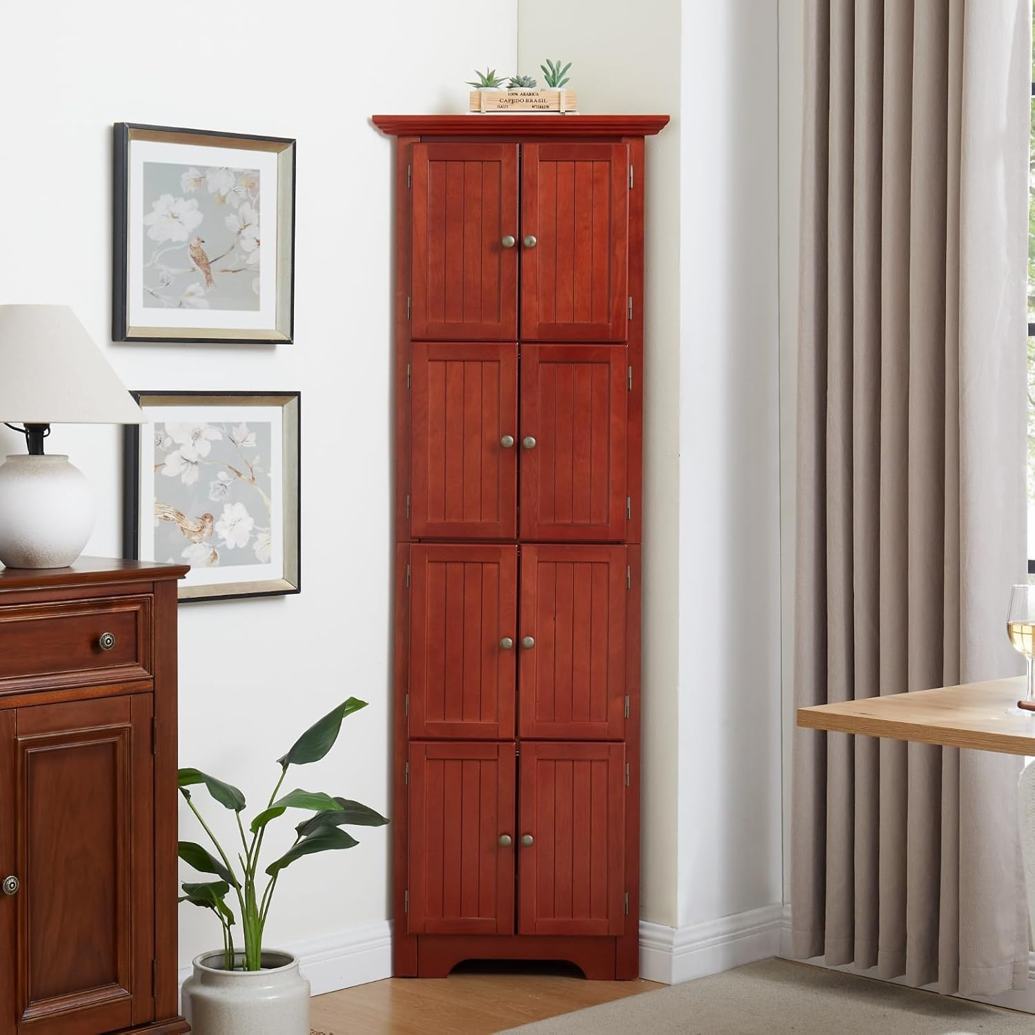 4 Tier Corner Cabinet with Adjustable Shelves