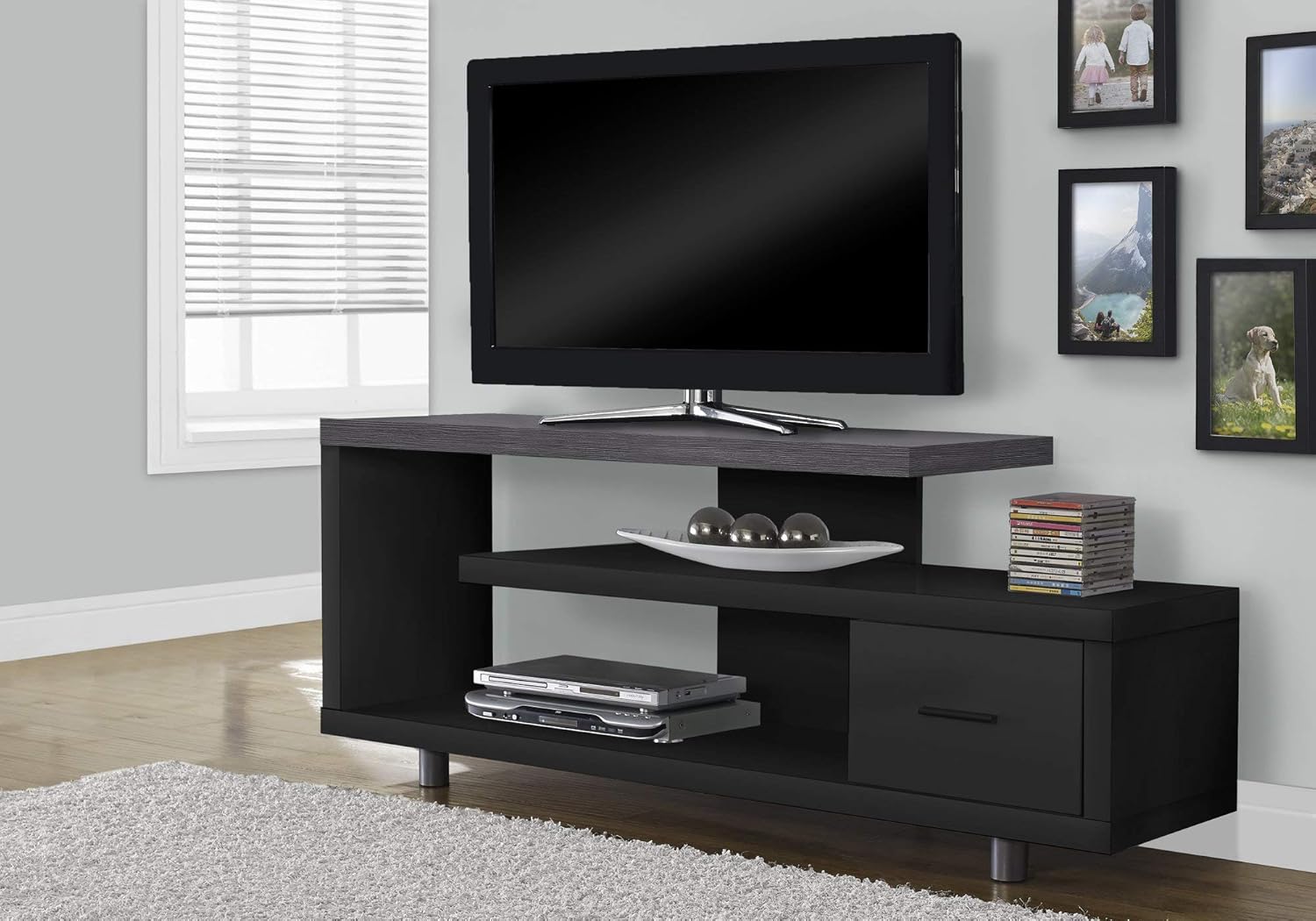 Spacious and Stylish 60 Inch TV Stand Black Grey Laminate
