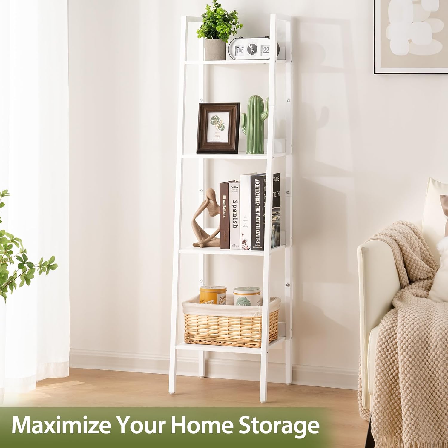 Yoobure 4 Tier Ladder Bookshelf Corner Storage Shelf