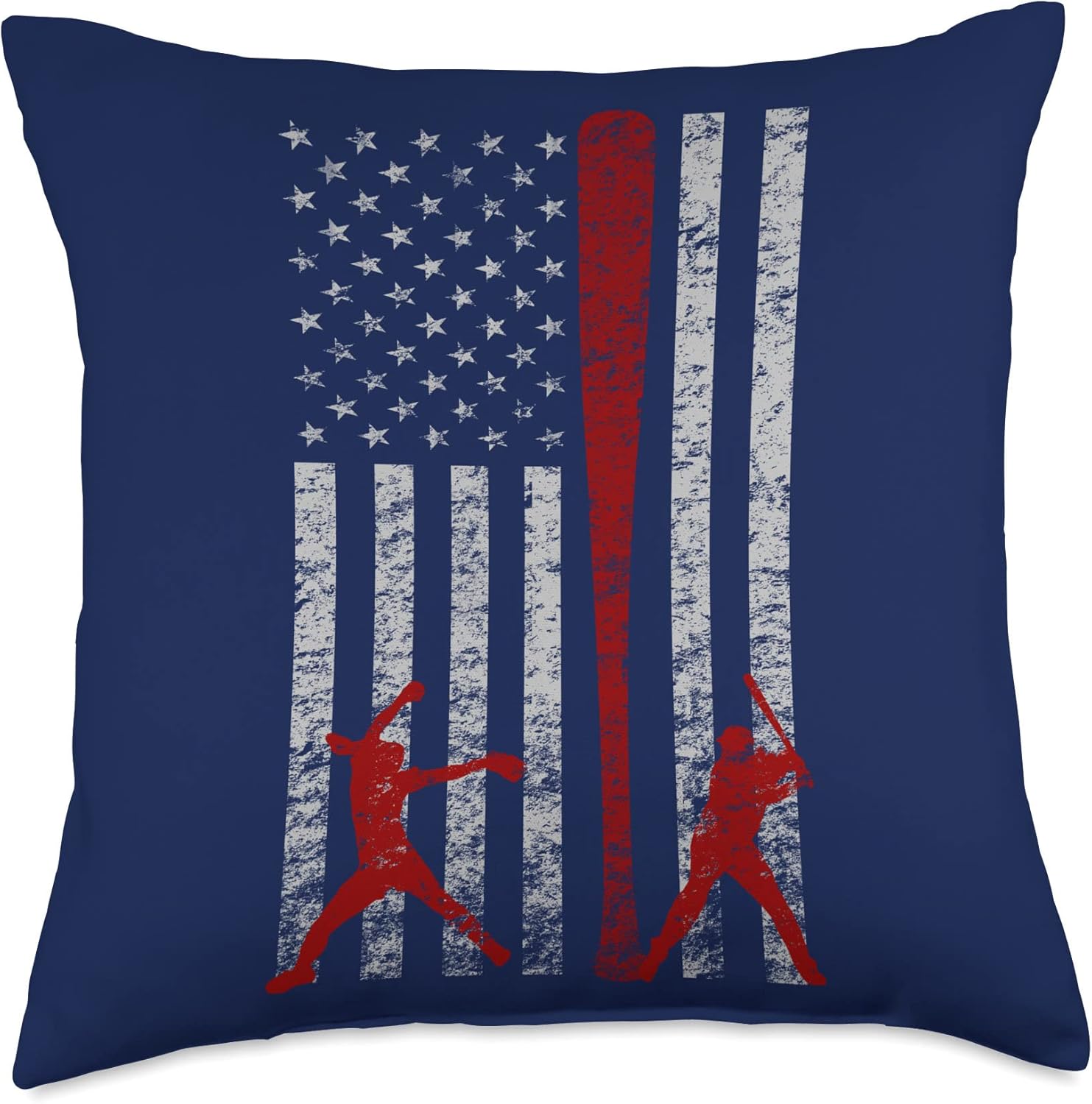 Fast Pitch Softball Grunge American Flag Throw Pillow