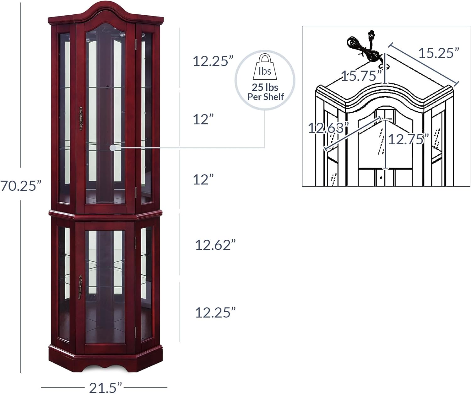 BELLEZE Lighted Curio Cabinet with 5 Shelves