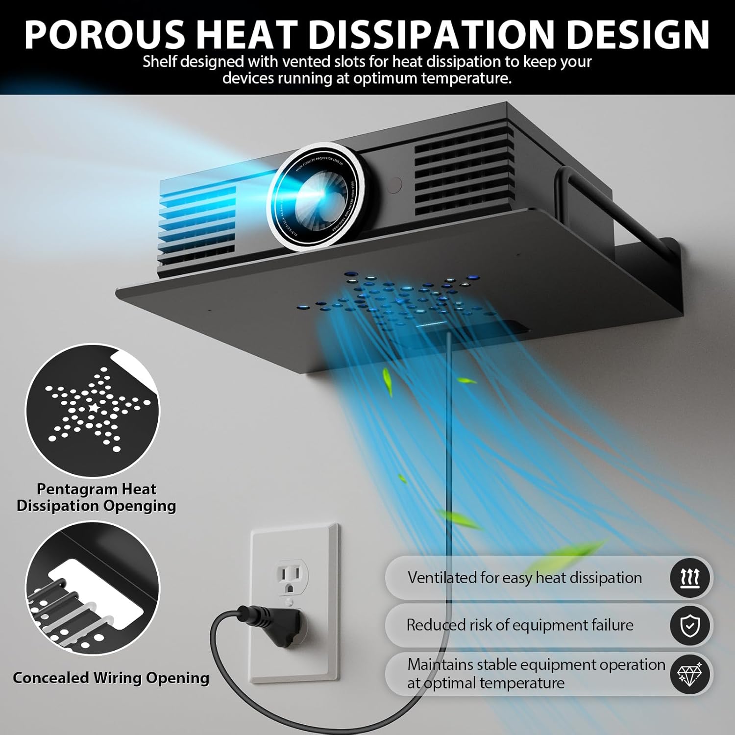 AIYOTAR Projector Shelf Wall Mount for Router Speaker Cable Box