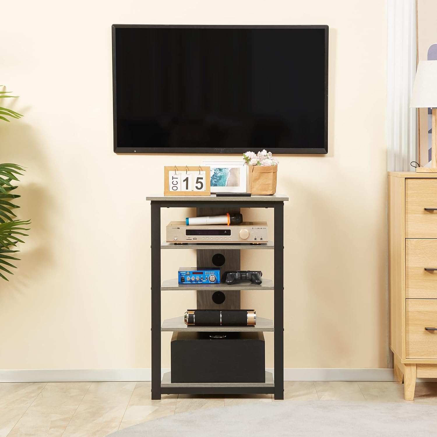 HOMCOM 4-Tier Media Stand with Cable Management Gray