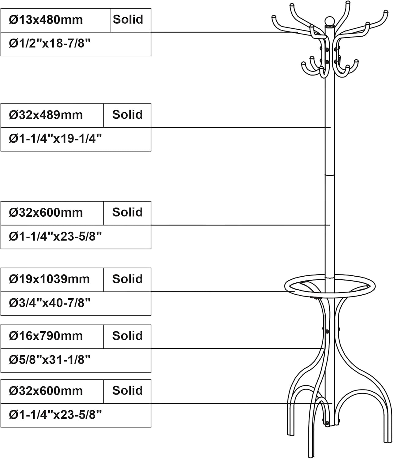 Coaster Home Furnishings Kiefer 12-Hook Freestanding Coat Rack Black