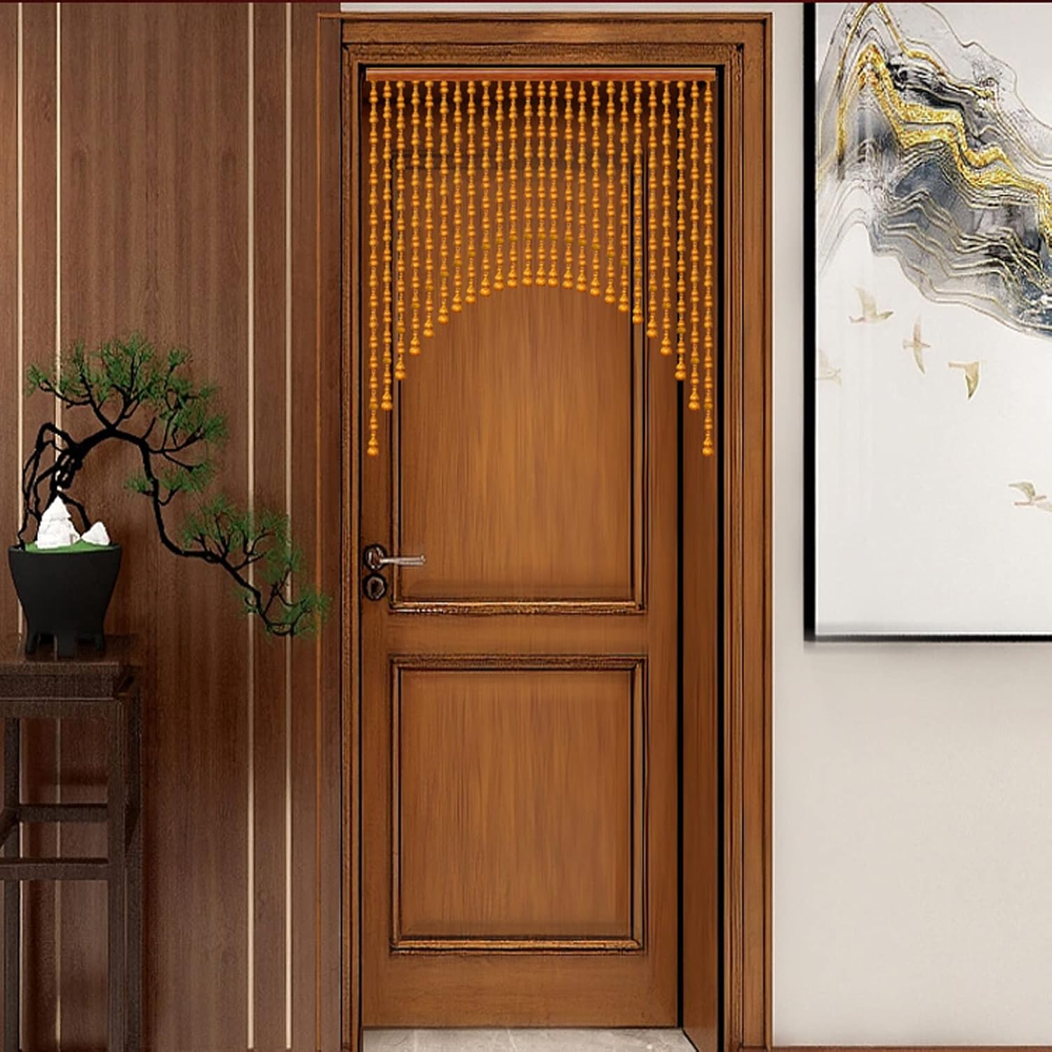Wood Beaded Door Curtain with 25 Strands 85x155cm
