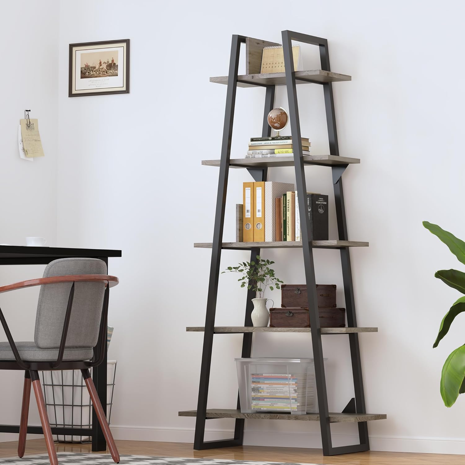 WildVenture 5-Tier A-Shape Bookshelf with Metal Frame
