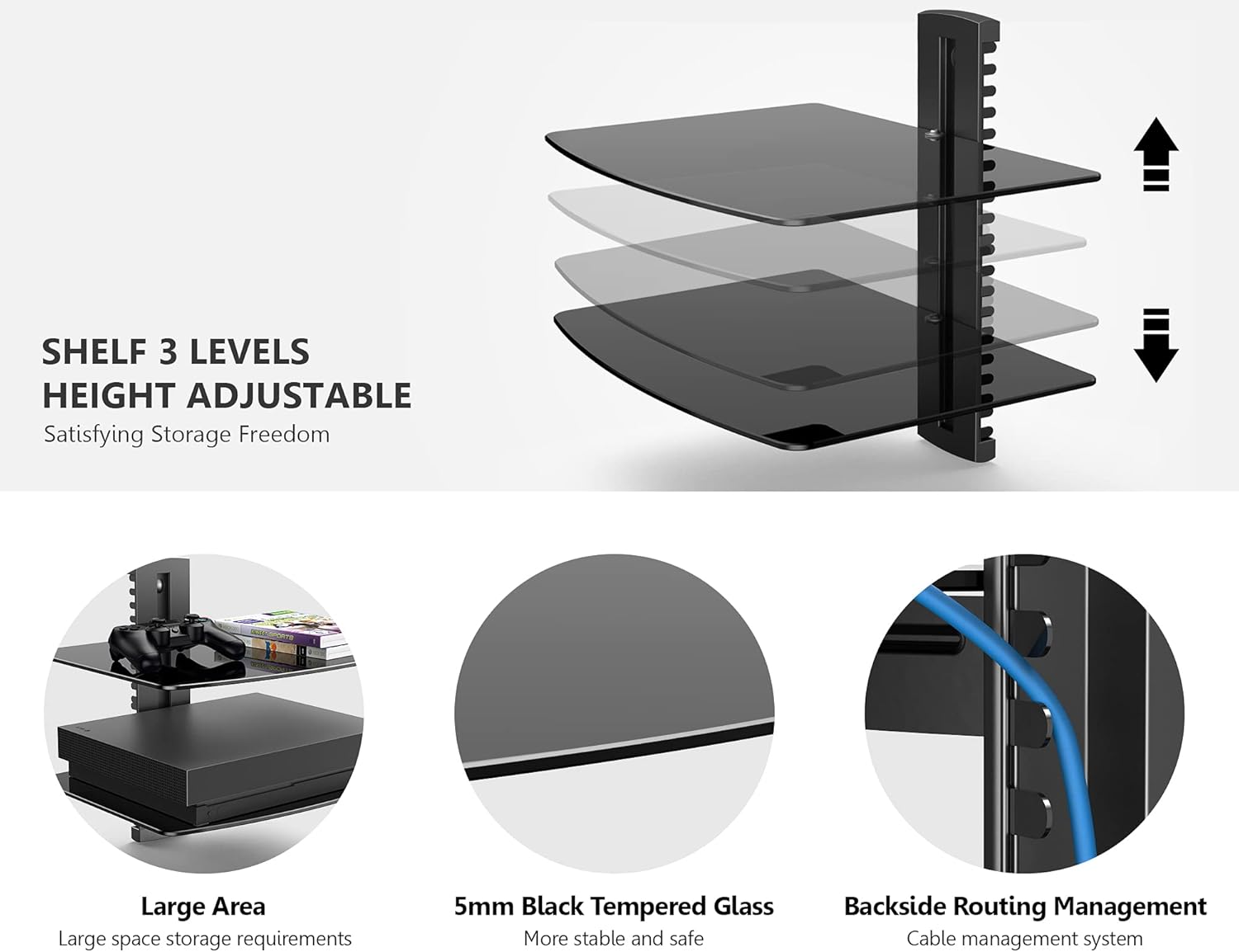 FITUEYES 2 Tiers Floating Wall Shelf for TV and Media Setup Black