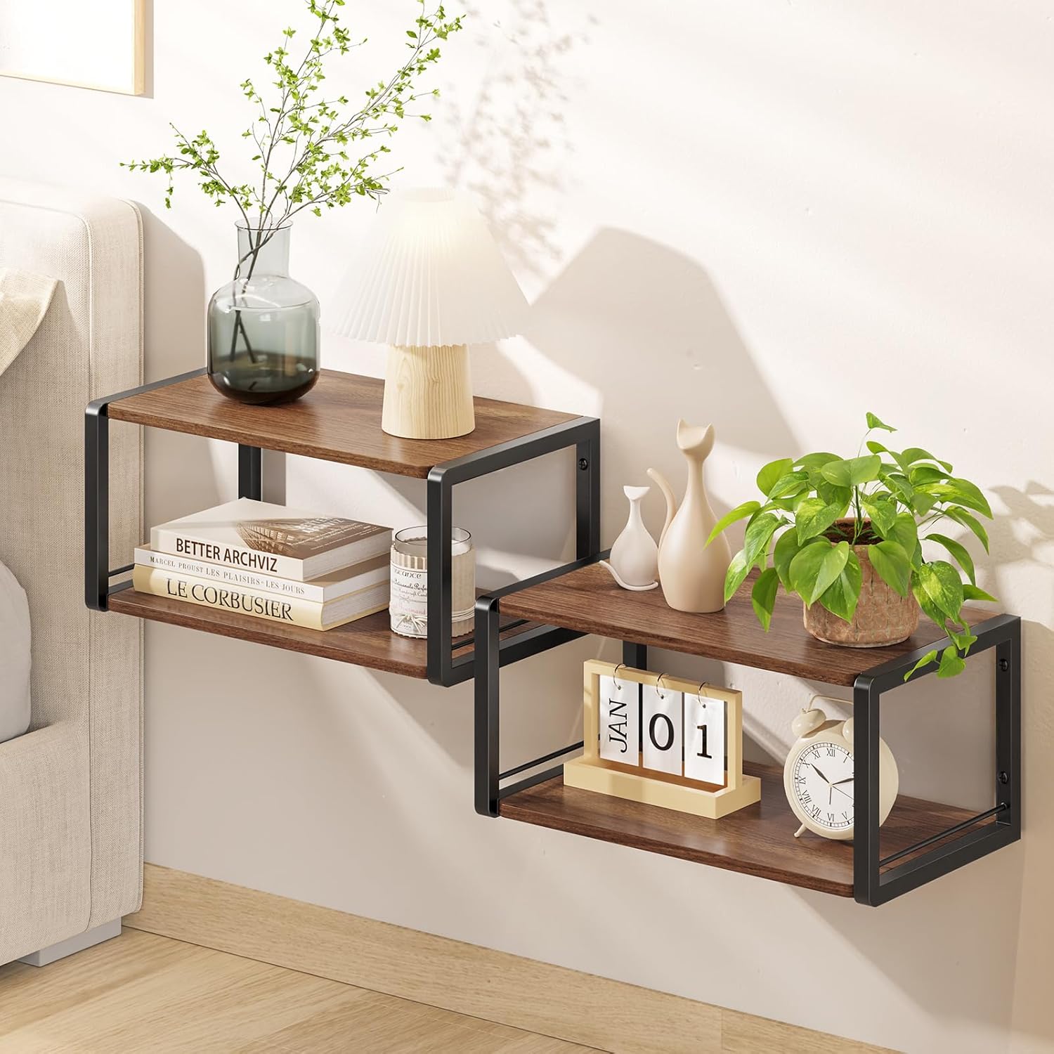 Floating Nightstand Set of 2 Vintage Brown
