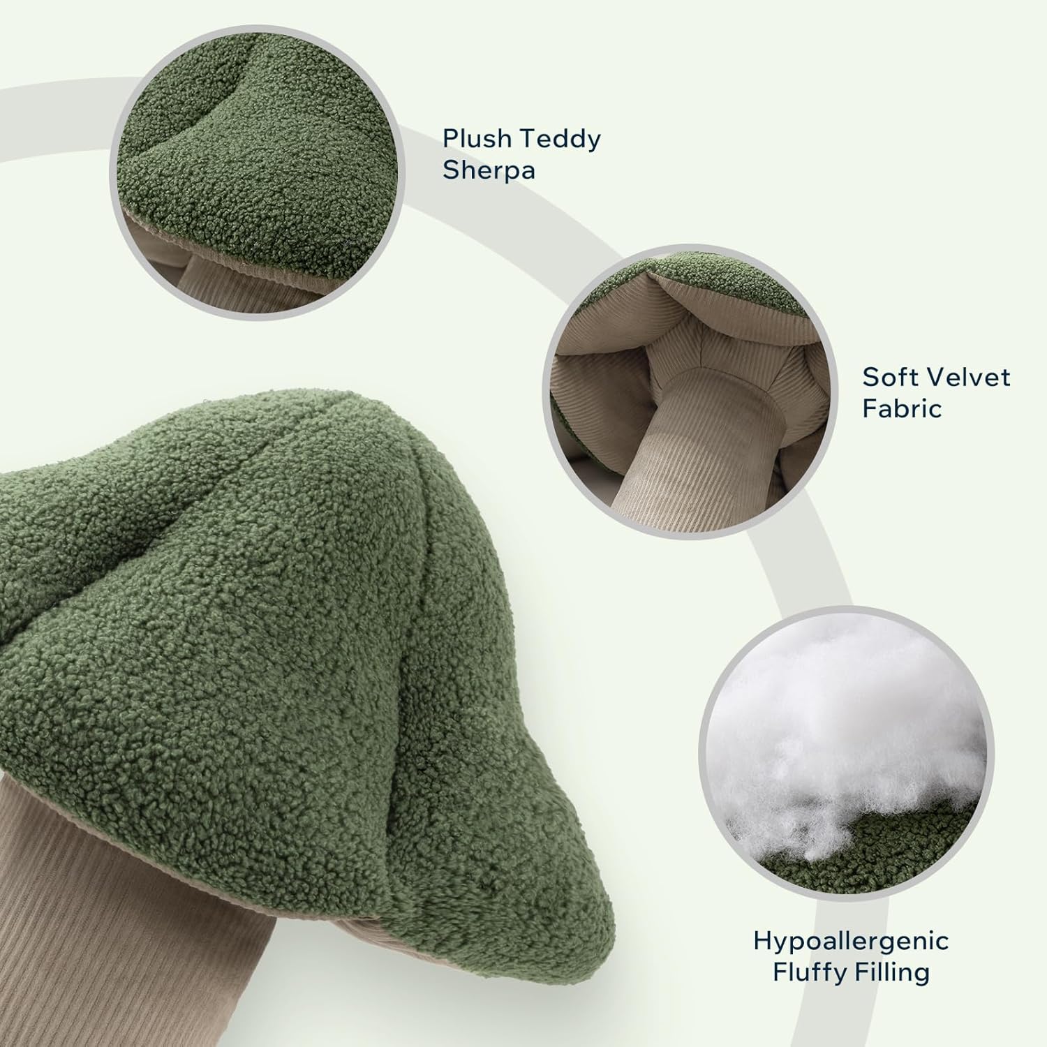 Phantoscope Mushroom Shaped Throw Pillow Light Green 16 x 14 Inches