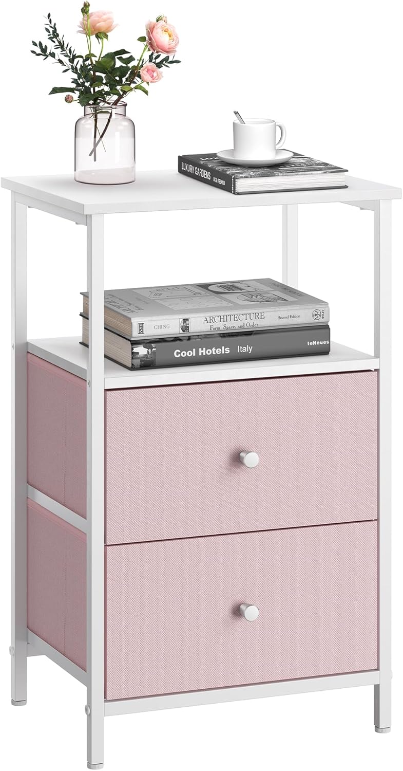 VASAGLE Nightstand with 2 Fabric Drawers and 2 Shelves