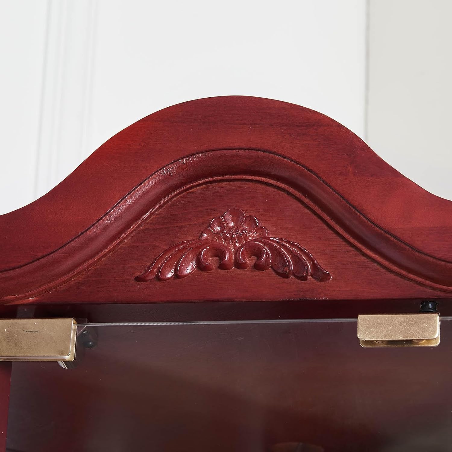 Cherry Corner Curio Cabinet with 4 Adjustable Glass Shelves and Glass Doors