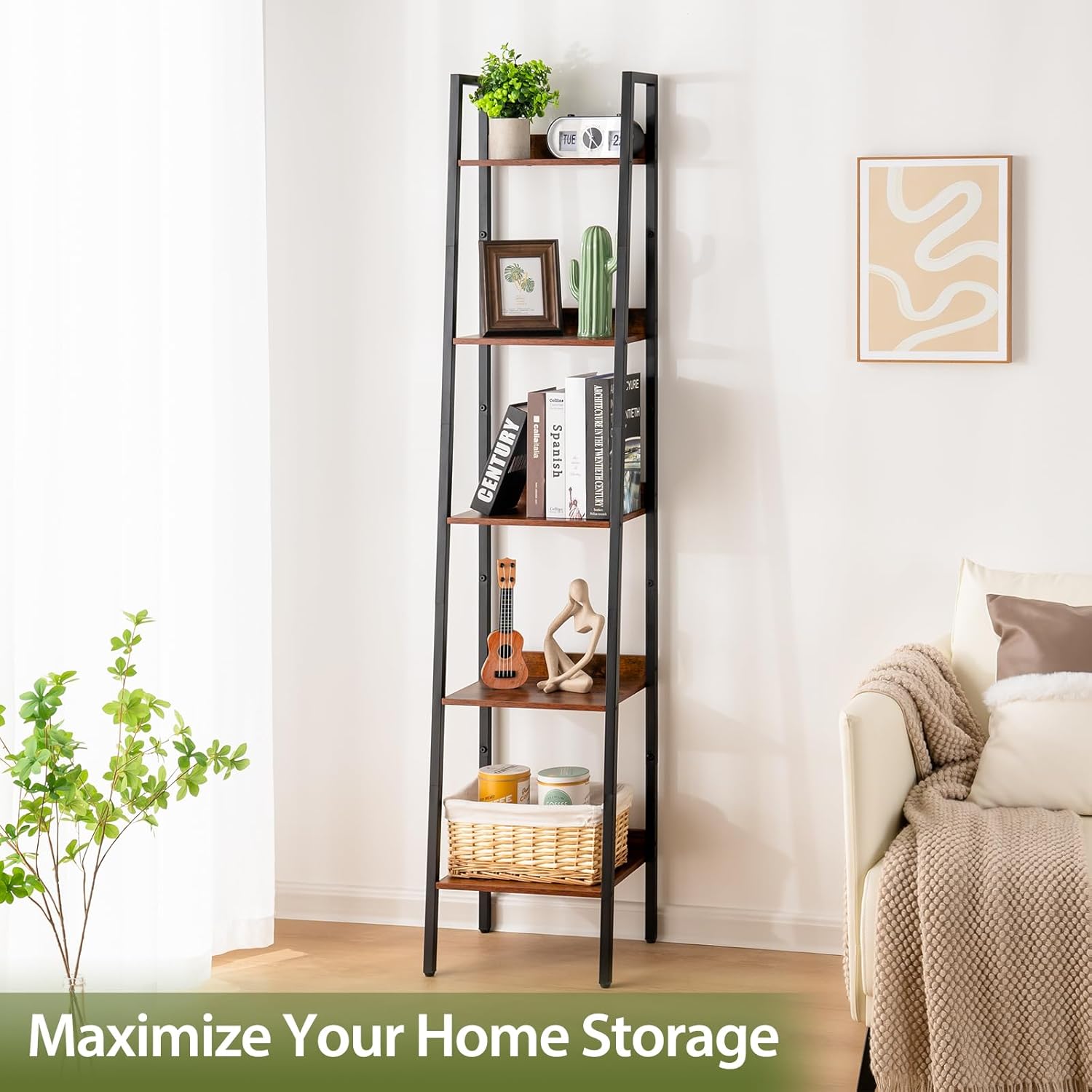 Yoobure 5 Tier Ladder Bookshelf Corner Shelf