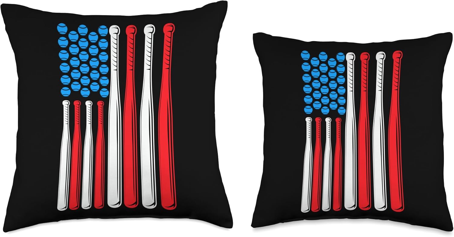 Baseball Pitcher Catching Throw Pillow with USA Flag