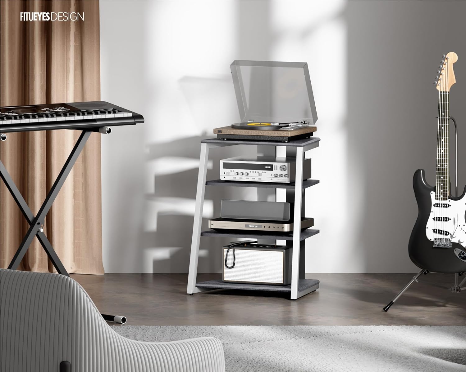Modern 4-Tier Adjustable Media Stand for Xbox One PS4 Grey