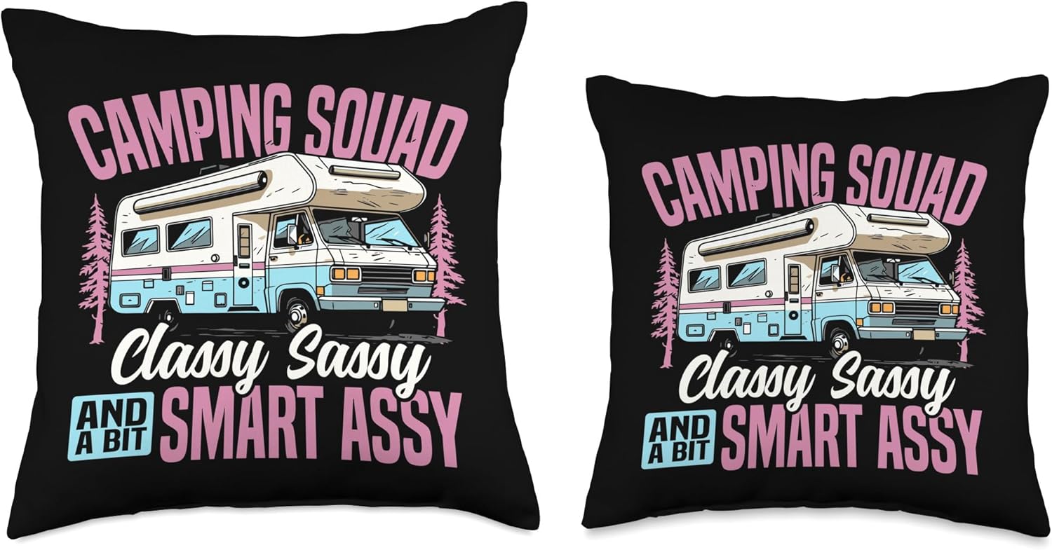 Camping Squad Themed Throw Pillow