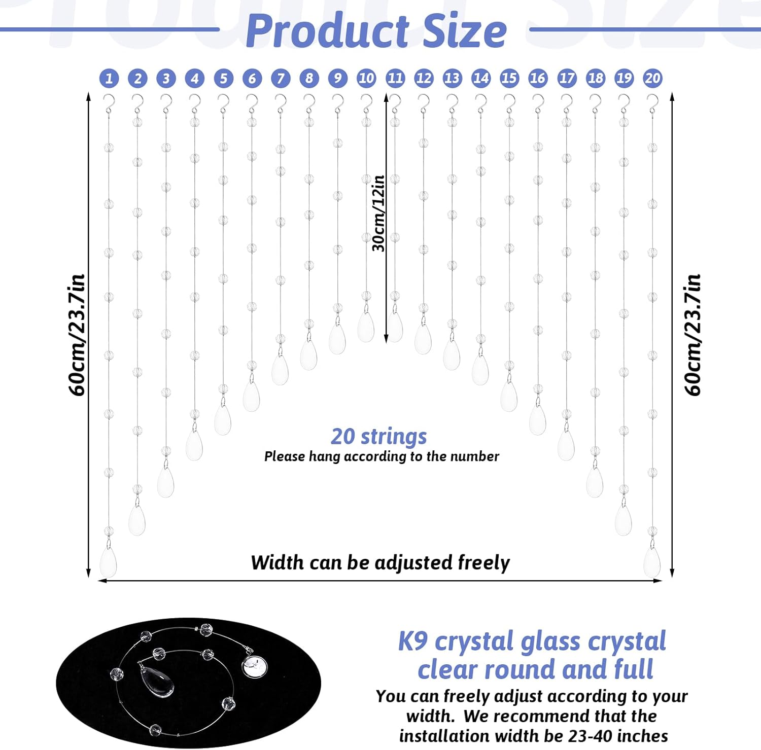 20 Strings Crystal Beaded Curtain for Door and Window