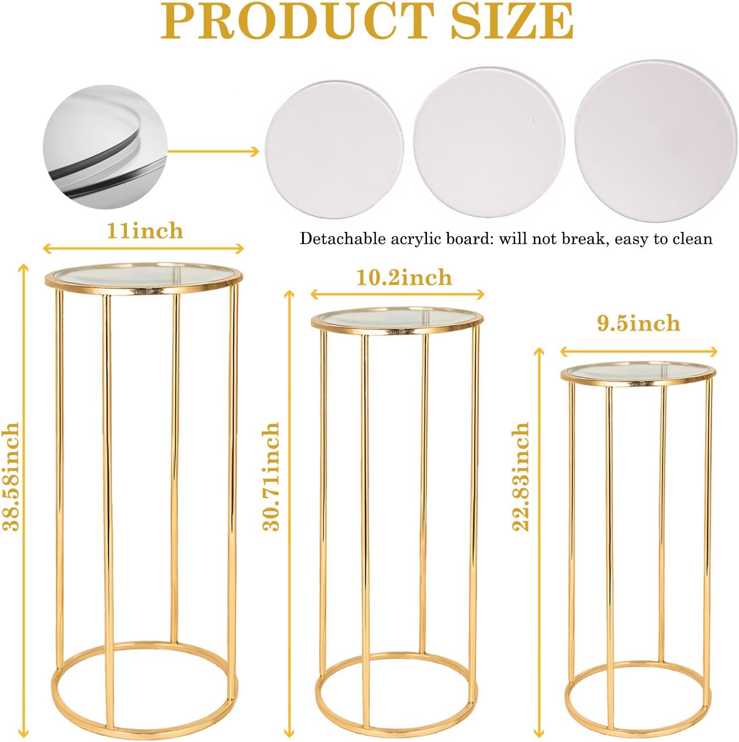 3PCS Gold Metal Cylinder Party Stands for Events Display Tables