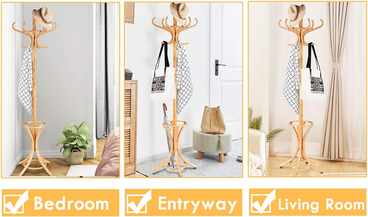 Tangkula 755 Inch Standing Coat Rack with 12 Hooks and Umbrella Stand