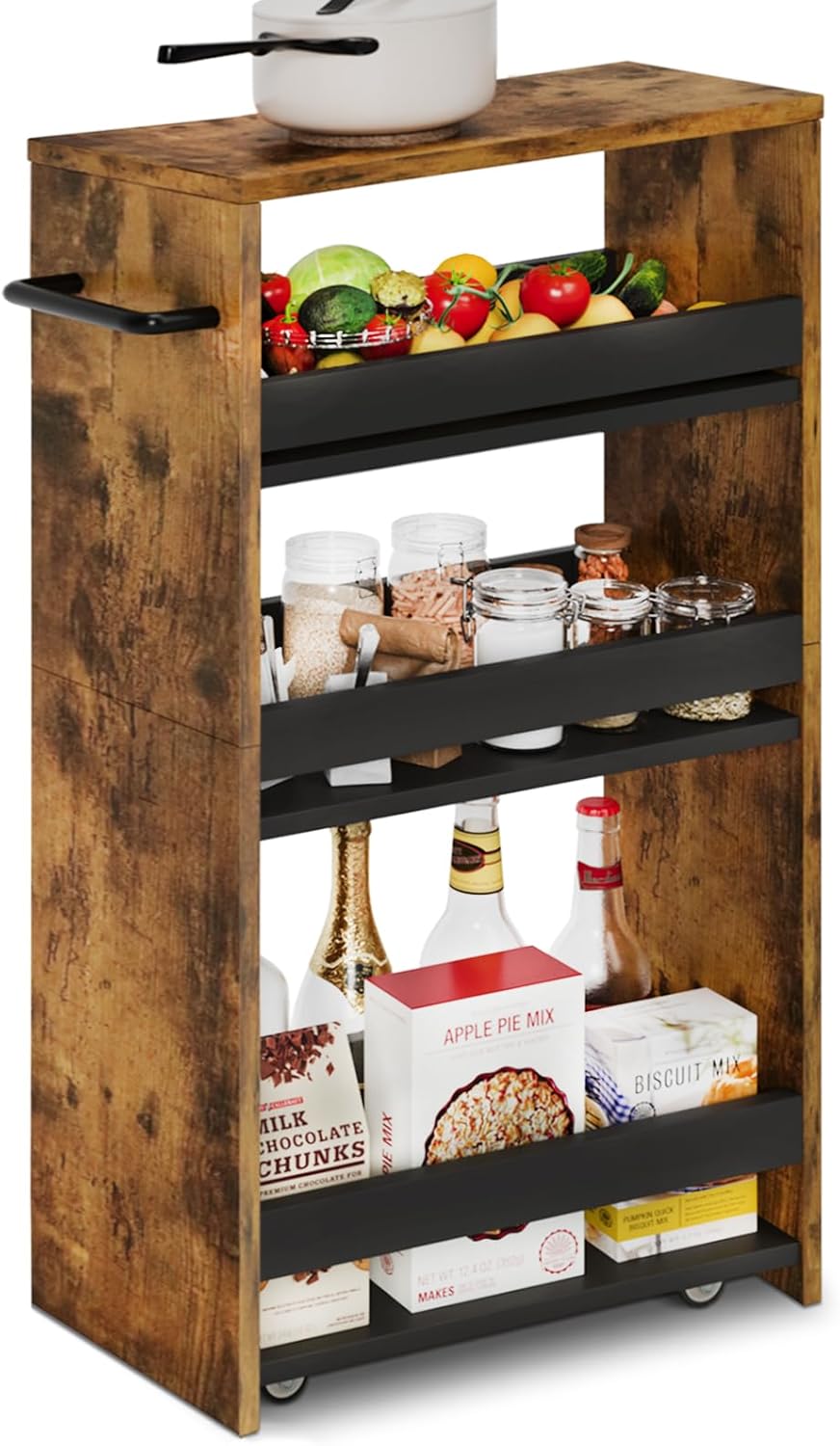 TEAMIX 4 Tier Storage Cart with Handle and Wheels