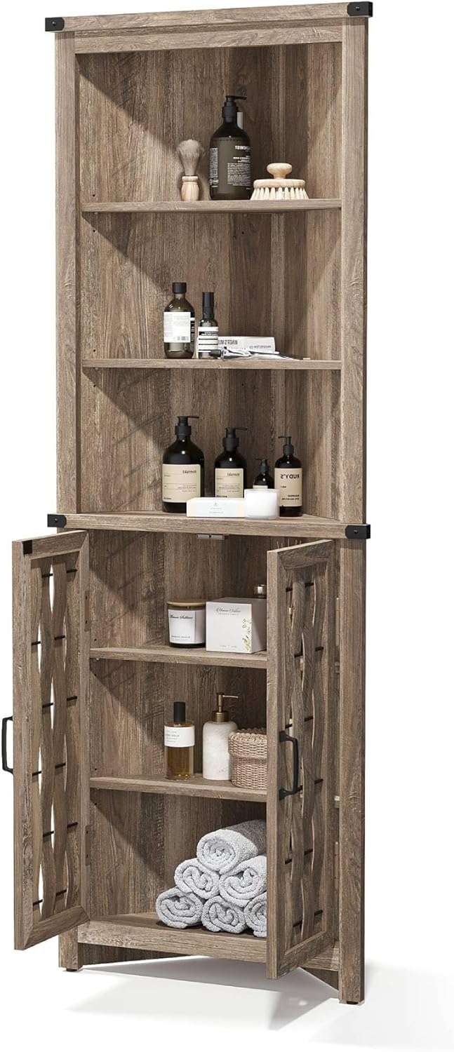 LINSY HOME Tall Corner Cabinet with Barn Door Design