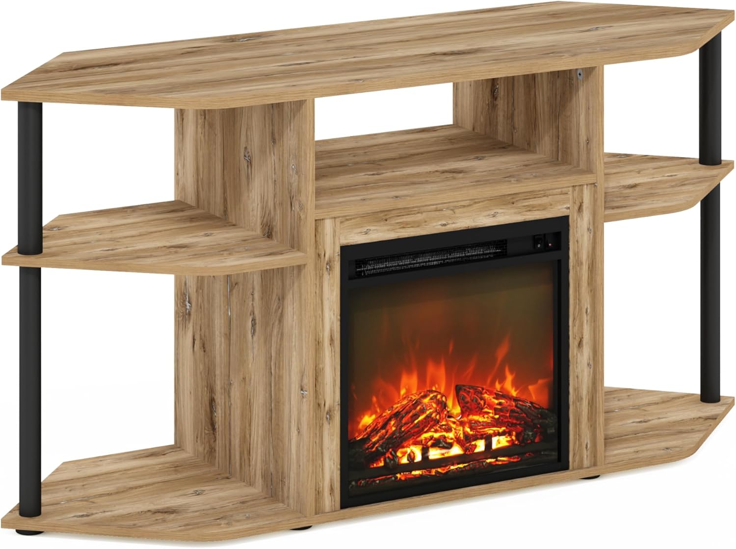 Furinno Jensen Storage Corner TV Stand with Fireplace