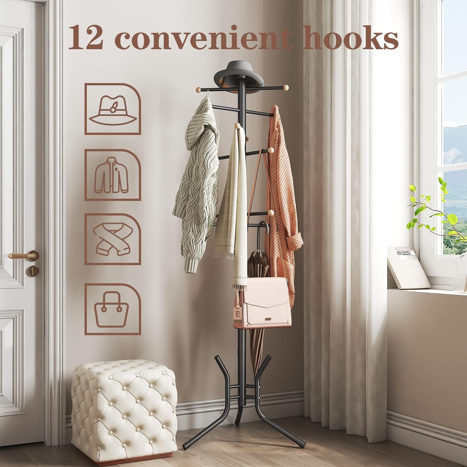 Wisdom Star Freestanding Coat Rack with 12 Hooks