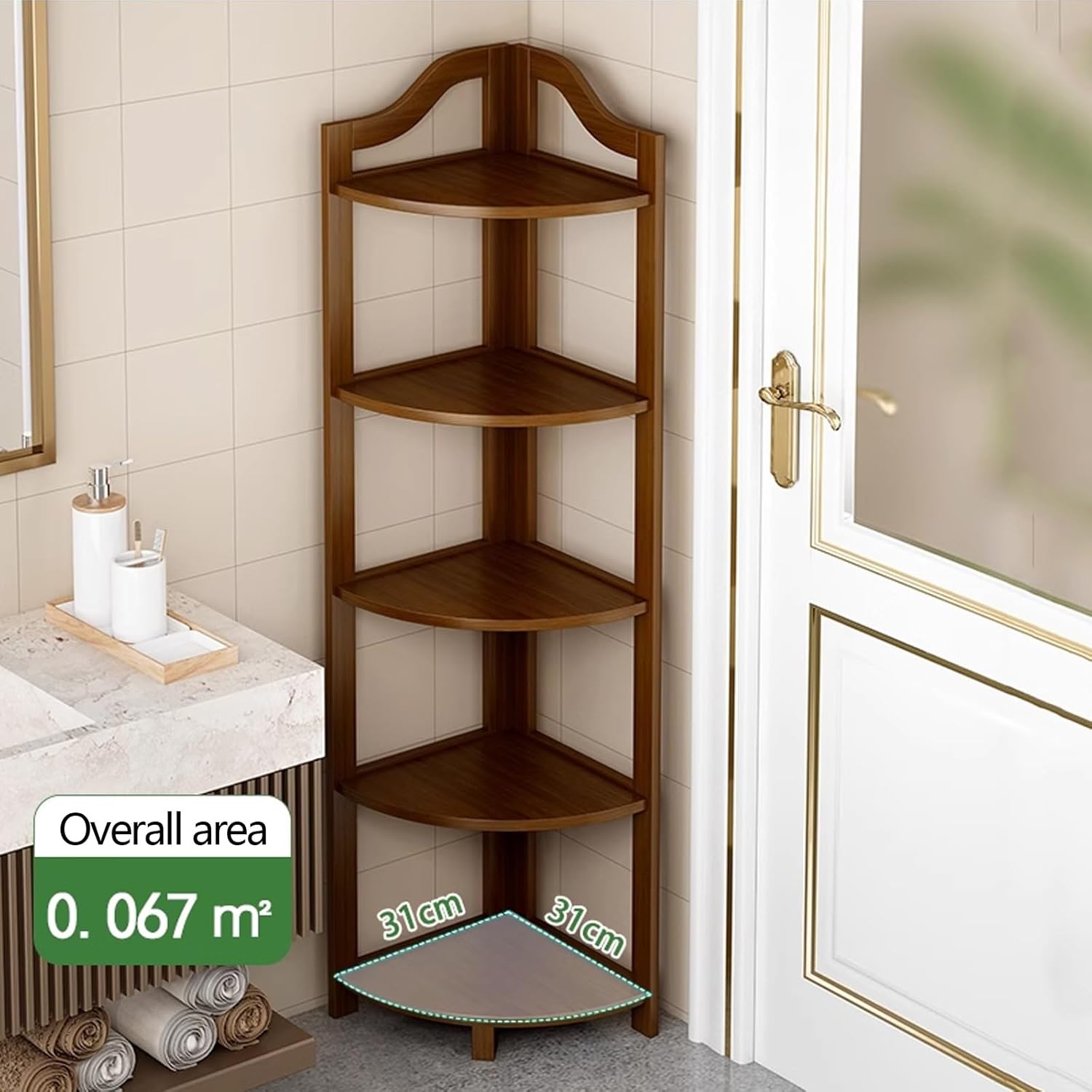 Red Bathroom Corner Cabinet with Shelves
