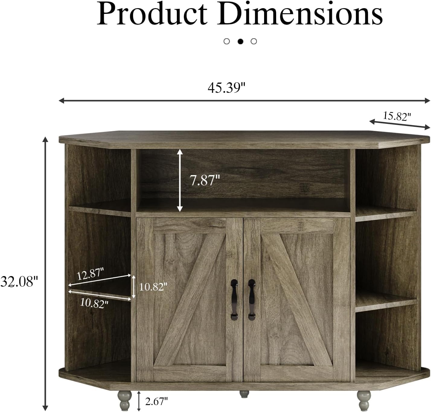4 Ever Winner Corner TV Stand for 50 Inch TV Farmhouse Style with LED Light Open Storage Adjustable Shelves Grey