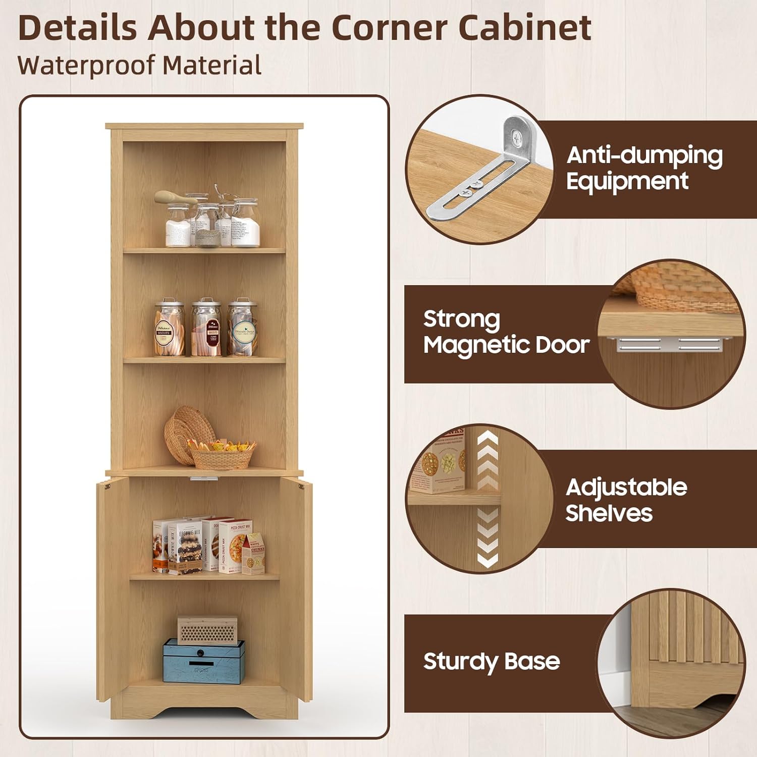 67 Inch Tall Corner Cabinet with Doors