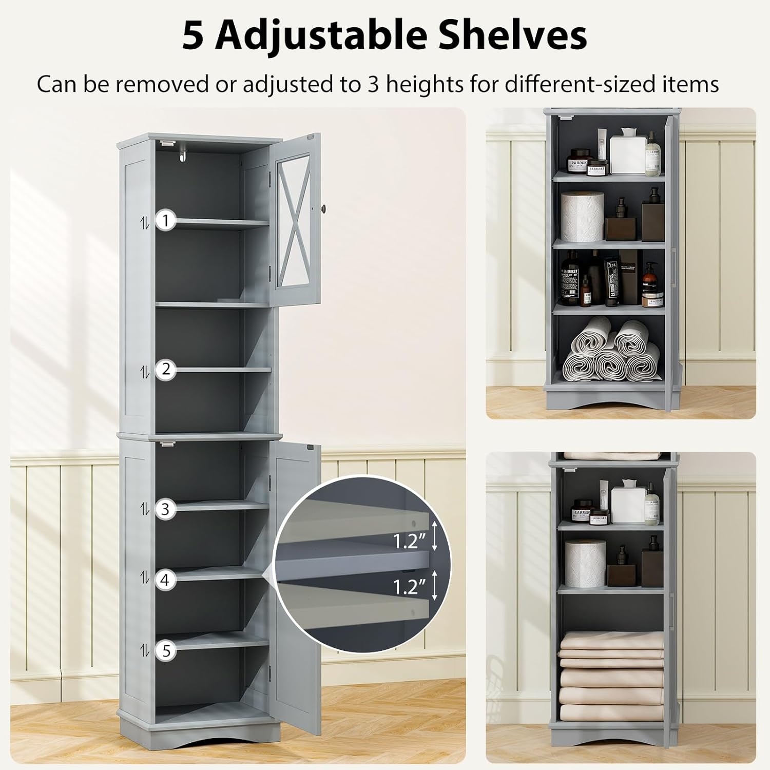 Tangkula 67 Inch Tall Bathroom Cabinet with Acrylic Doors and Adjustable Shelves
