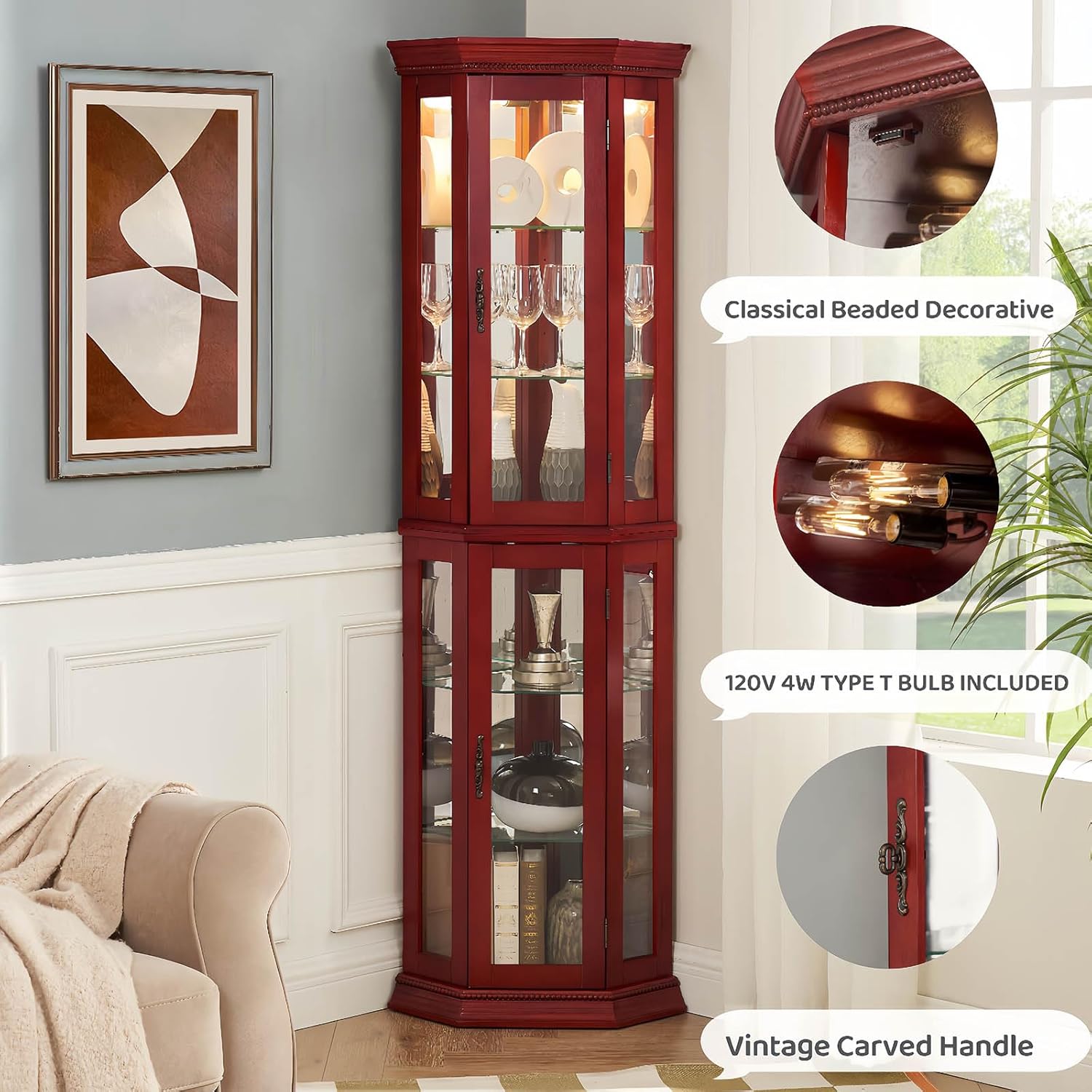 Classic Cherry Display Cabinet with Built-in Lighting