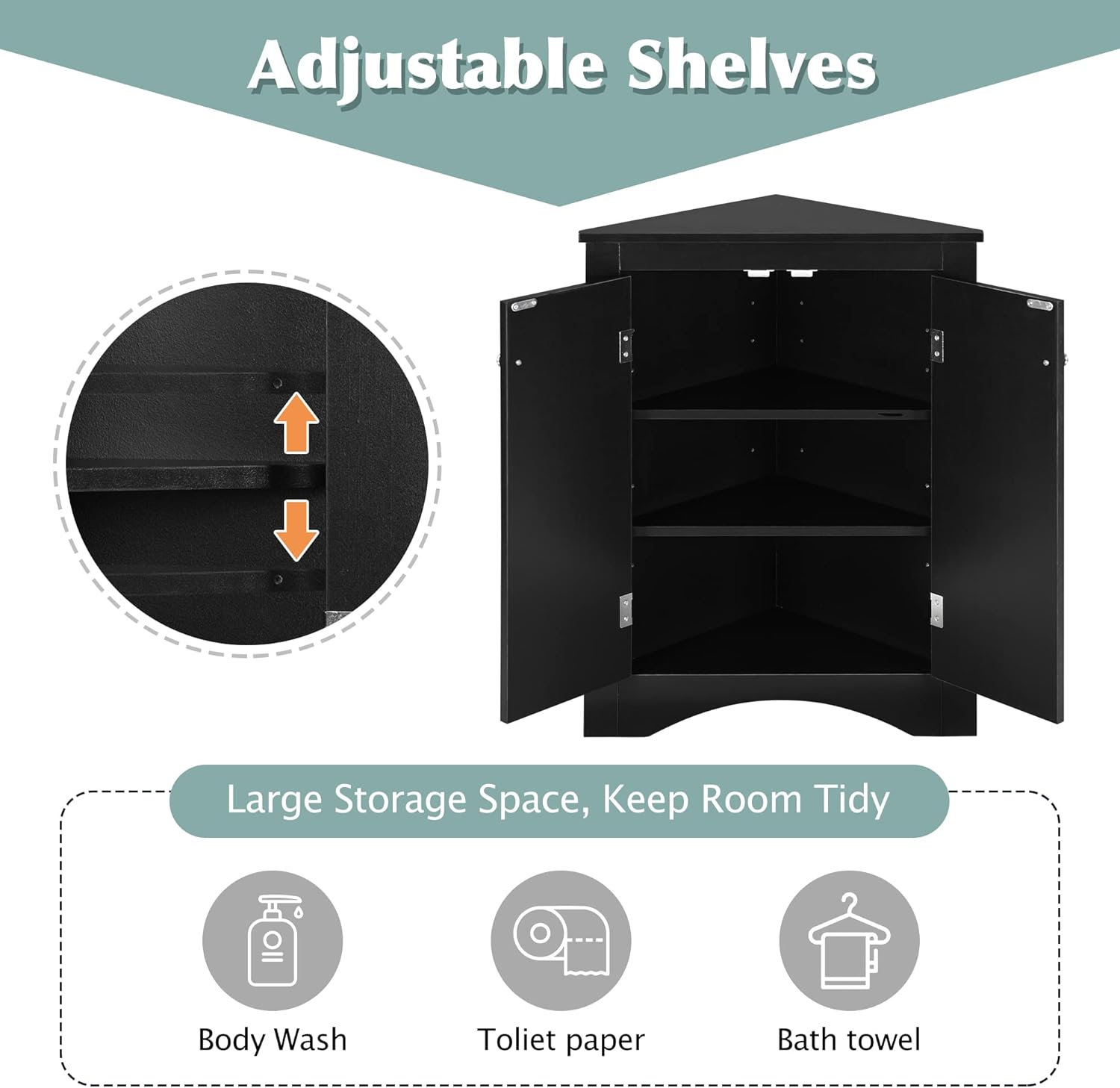 GDFStudio 315 Inch H Triangle Corner Storage Cabinet Black