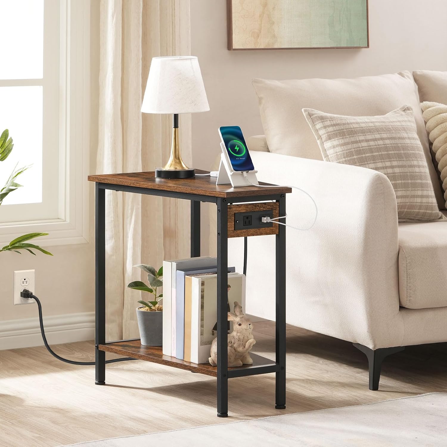 HOOBRO Wedge End Table with Charging Station