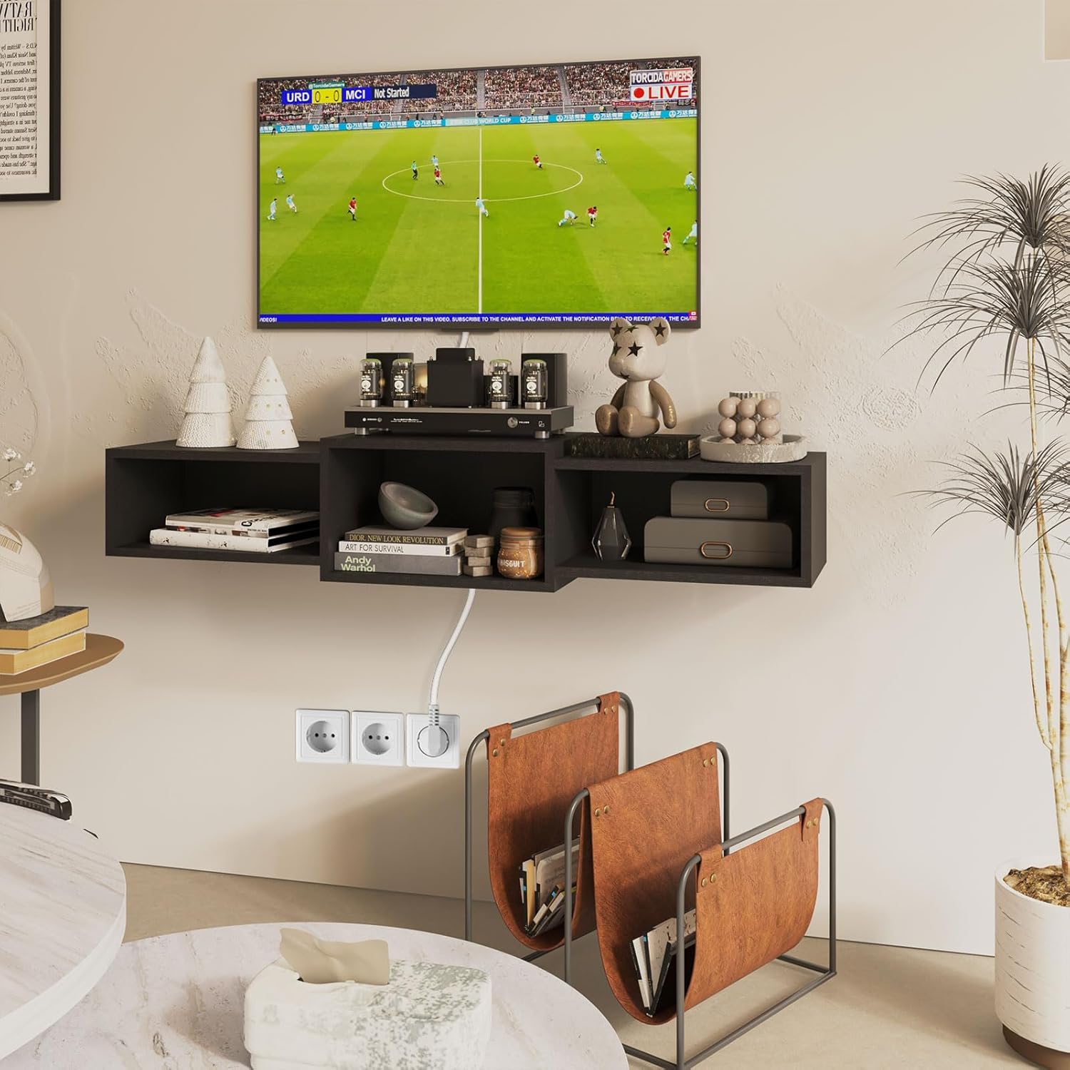 IBUYKE Floating TV Stand Wall Mounted with Power Outlet