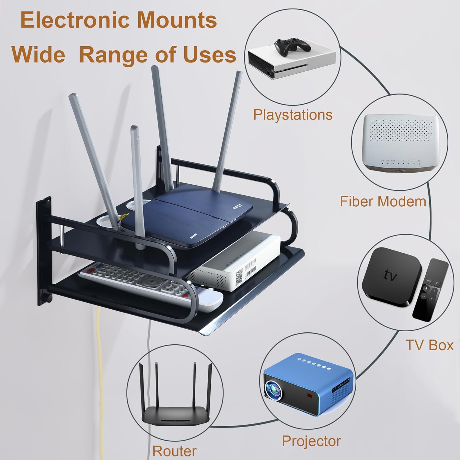 Floating AV Shelves Double Layer Wall Mount for TV and Media Equipment