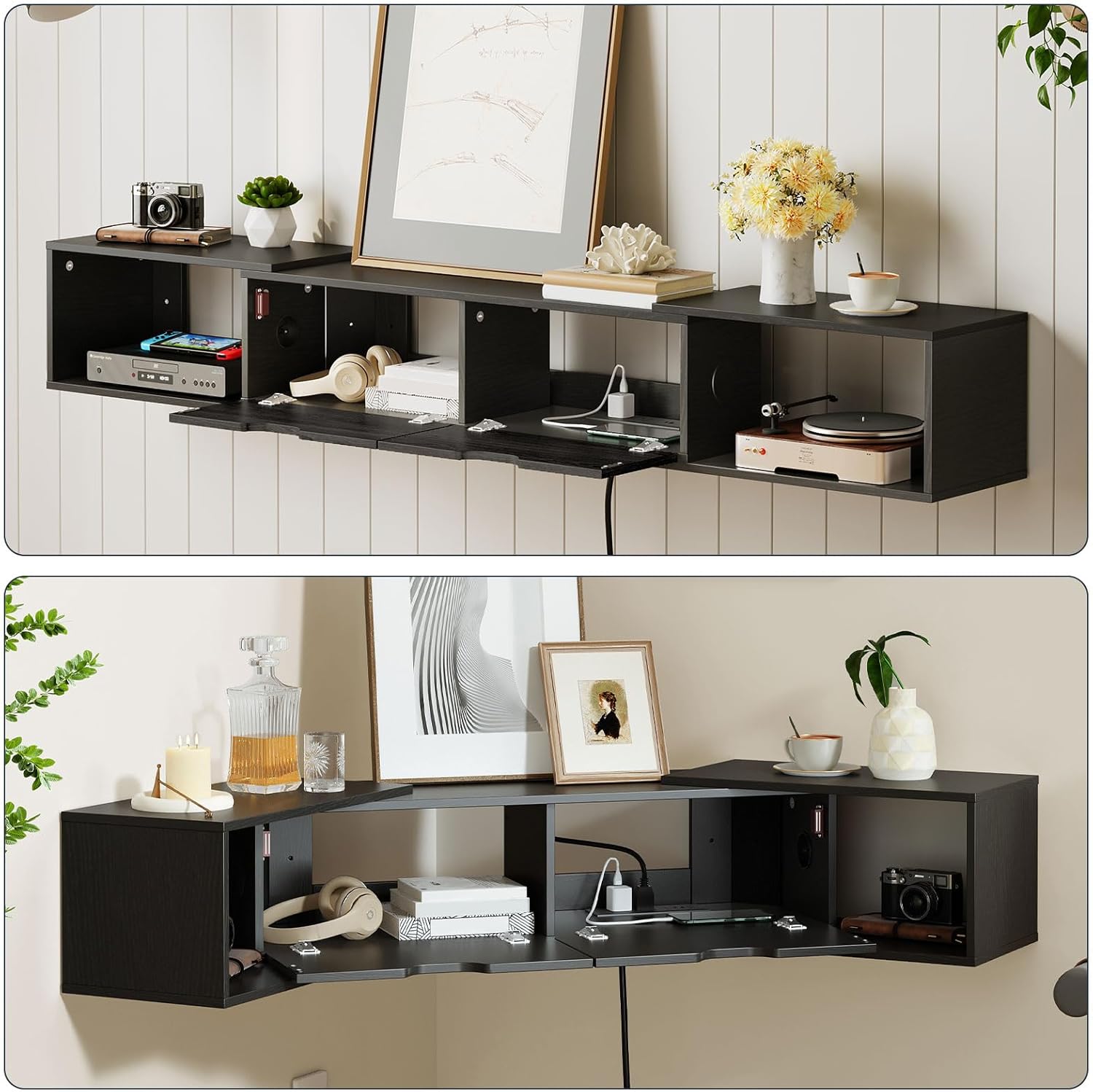 HOOBRO 622 Floating TV Stand with Power Outlet Black