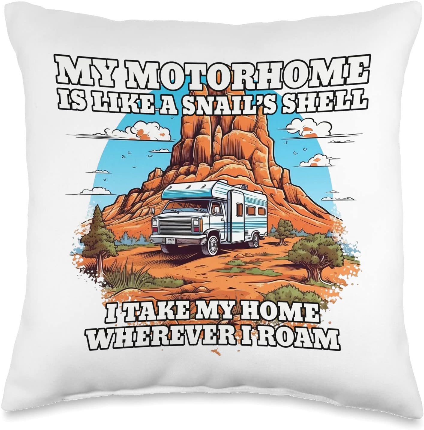 Caravan RV Throw Pillow with Vintage Snail Shell Design