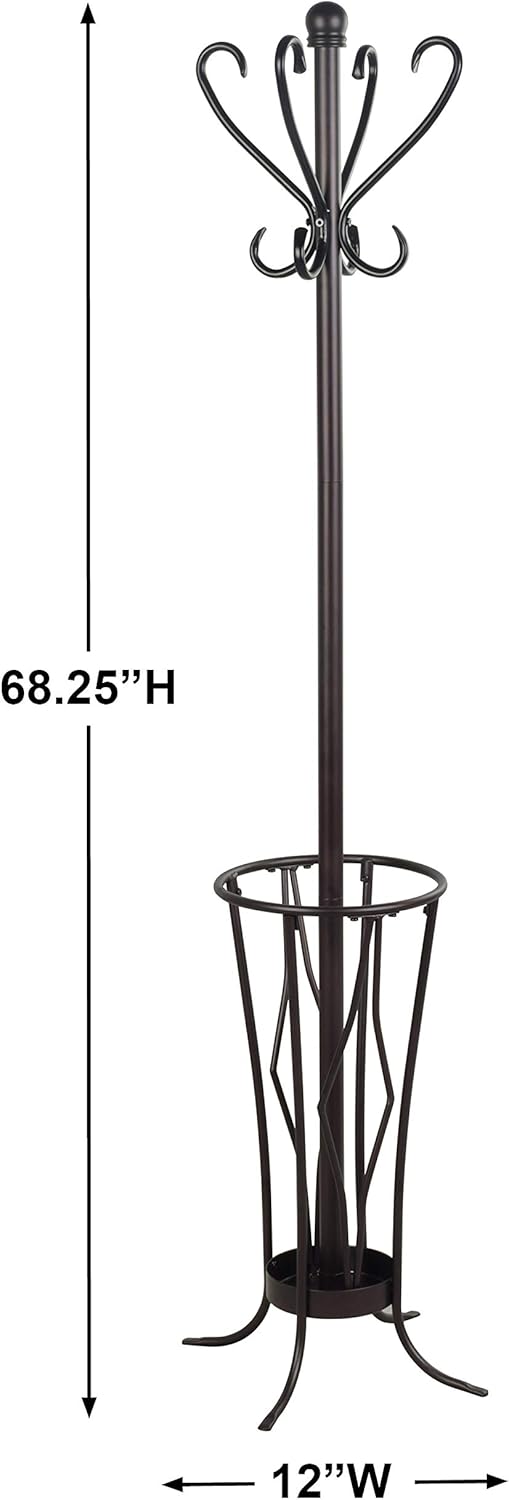 Elegant Metal Coat Rack with Umbrella Stand Brown Finish