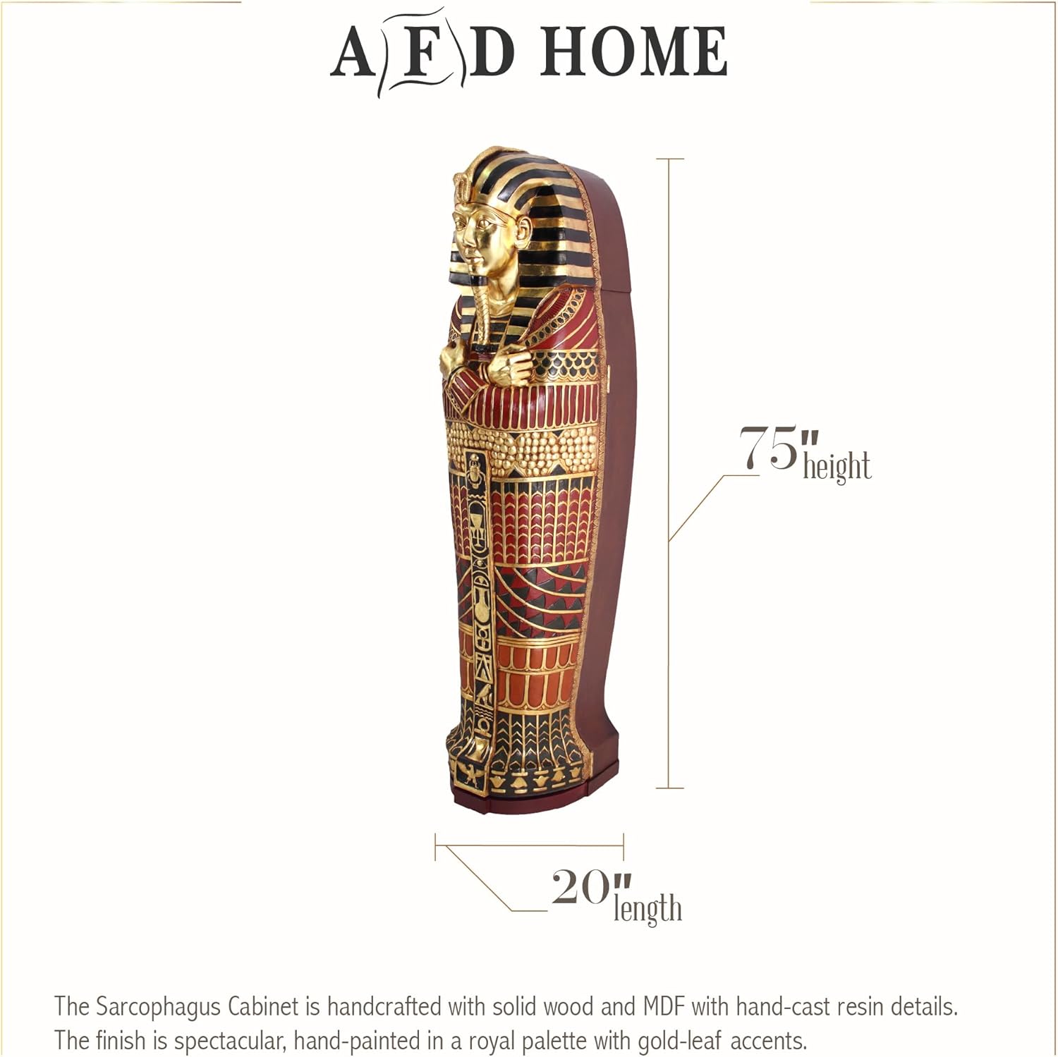 Egyptian Sarcophagus Cabinet with Shelves