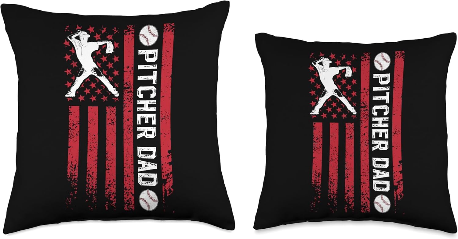 Proud Baseball Pitcher Dad Fathers Day Throw Pillow 1