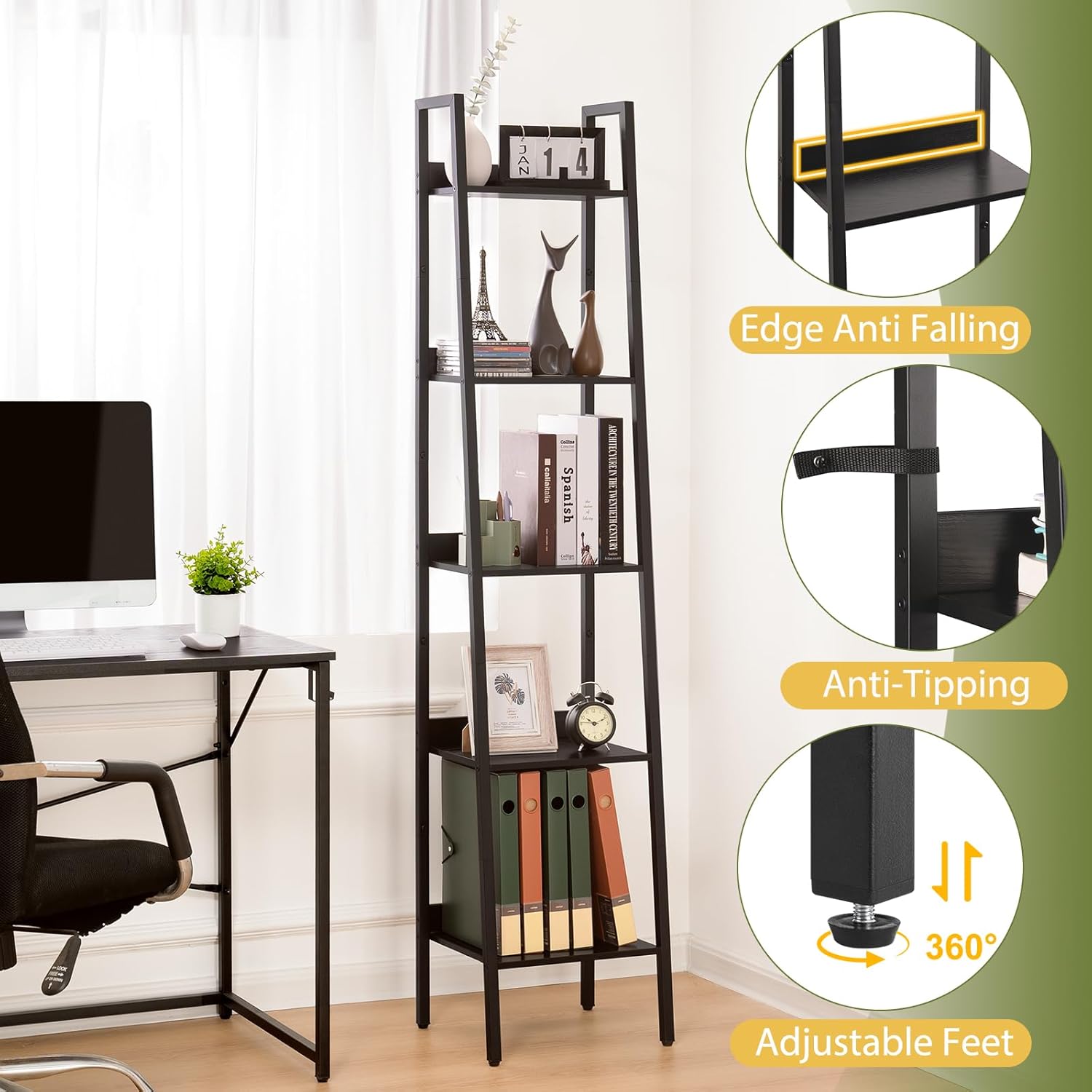 Yoobure 5 Tier Ladder Bookshelf Corner Shelf 1