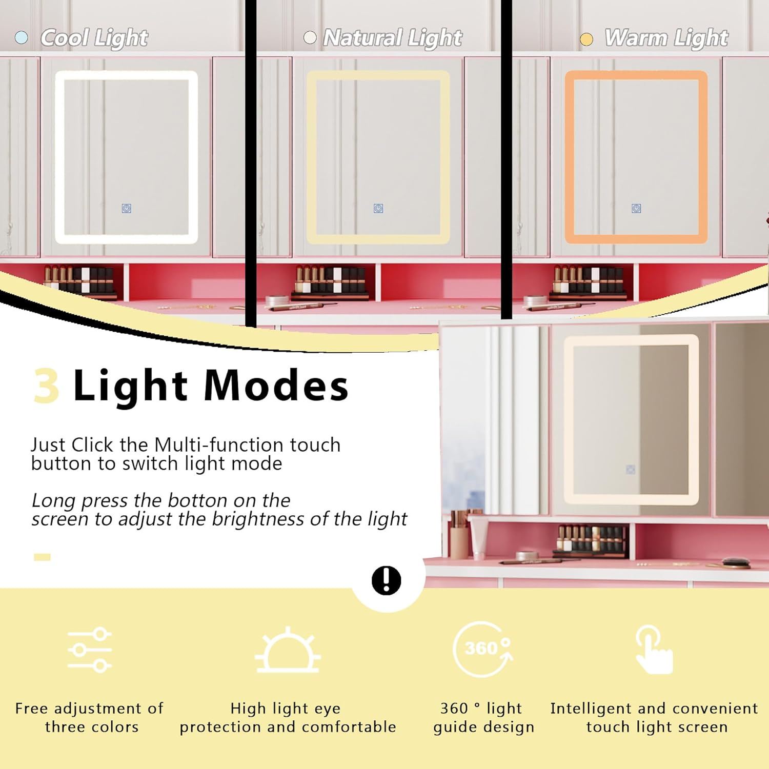 Timechee Vanity Mirror with 9 Drawers and 3 Color Lights