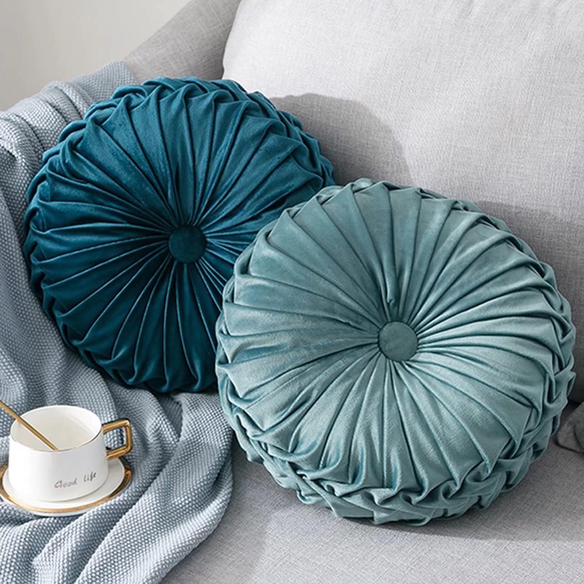 HLOVME Velvet Round Pillow 137 Inch Lake Blue