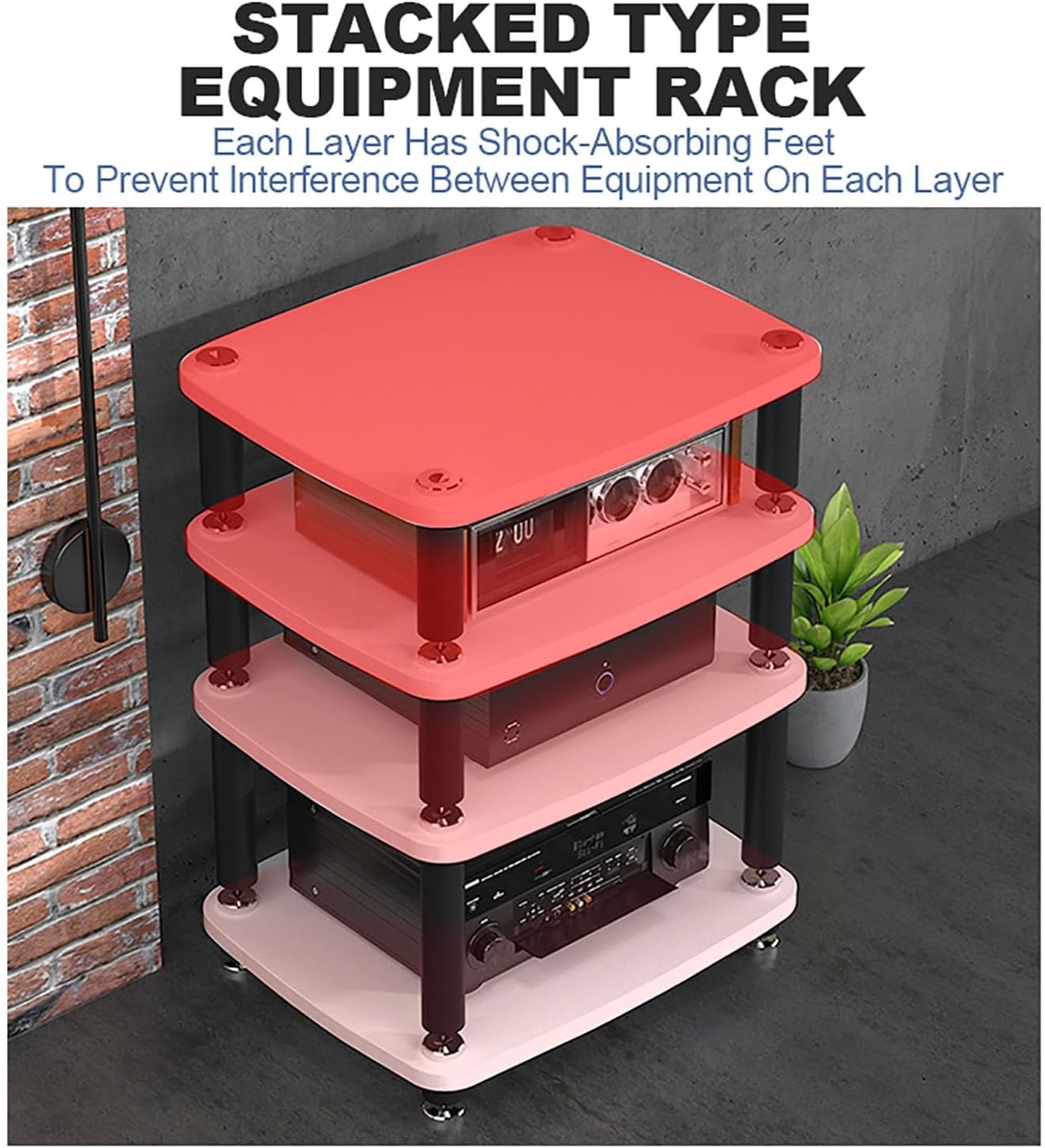 Red Corner Audio Visual Storage Rack 60x48x10cm