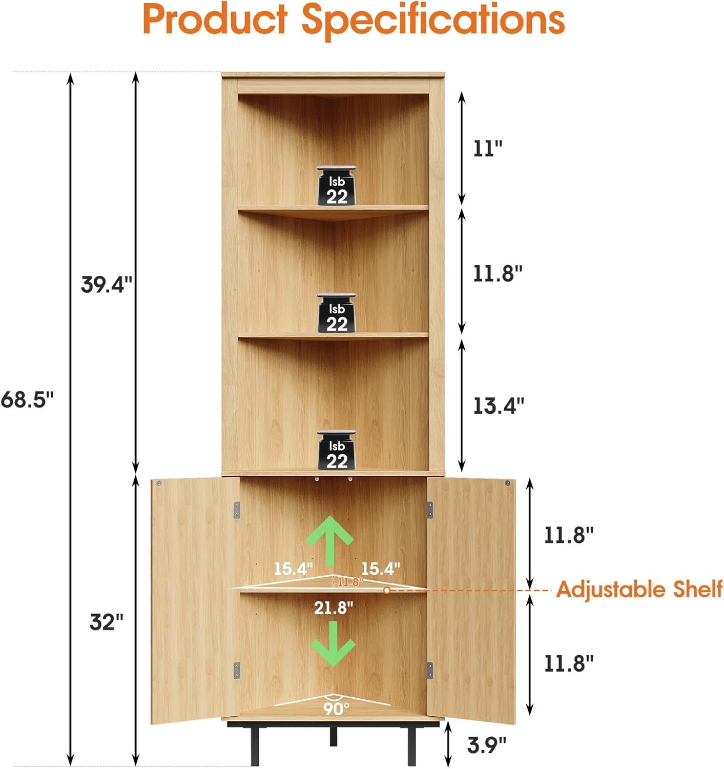 Maupvit Modern Boho Corner Shelf 69 Inch Storage Cabinet