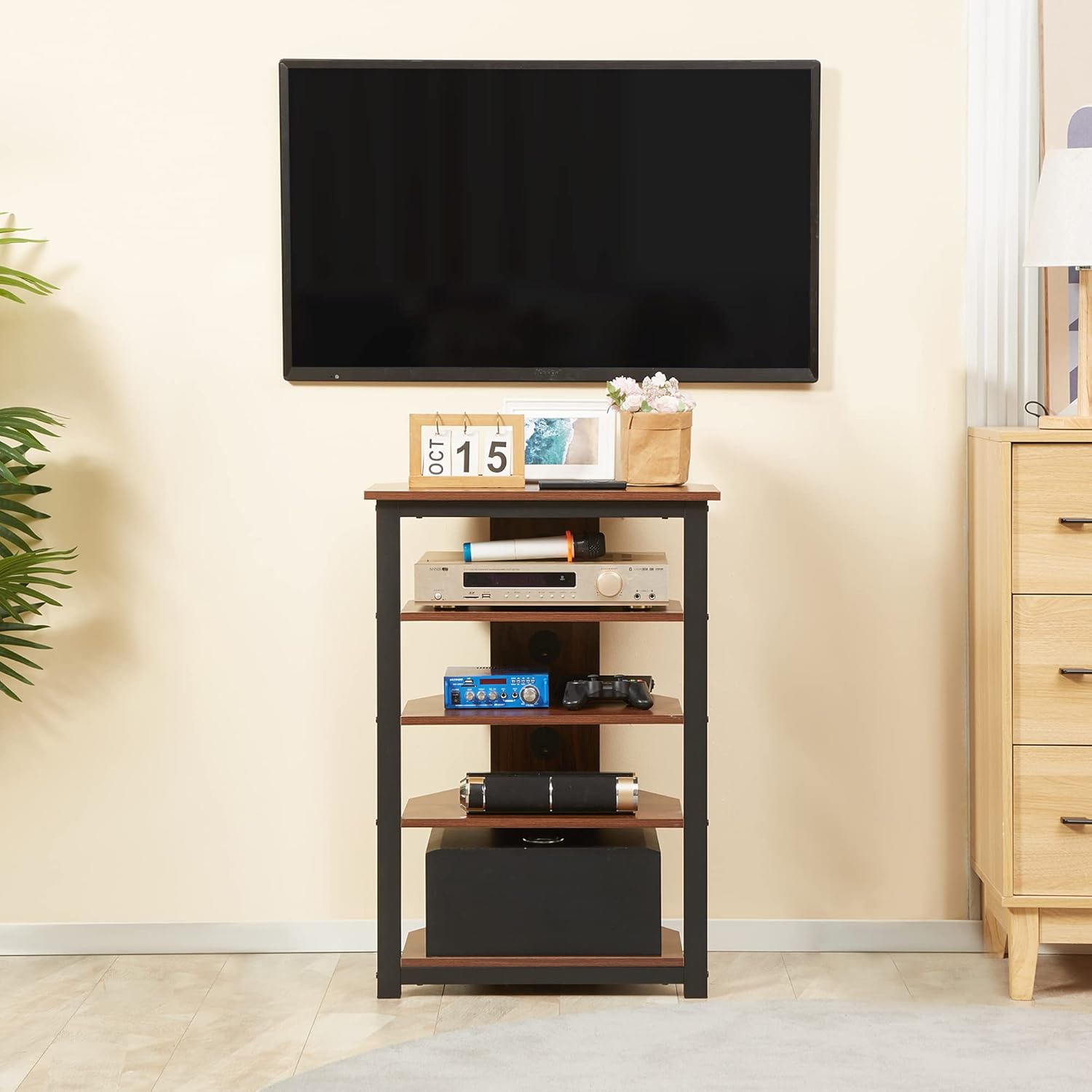 HOMCOM 4-Tier Media Stand with Cable Management Brown