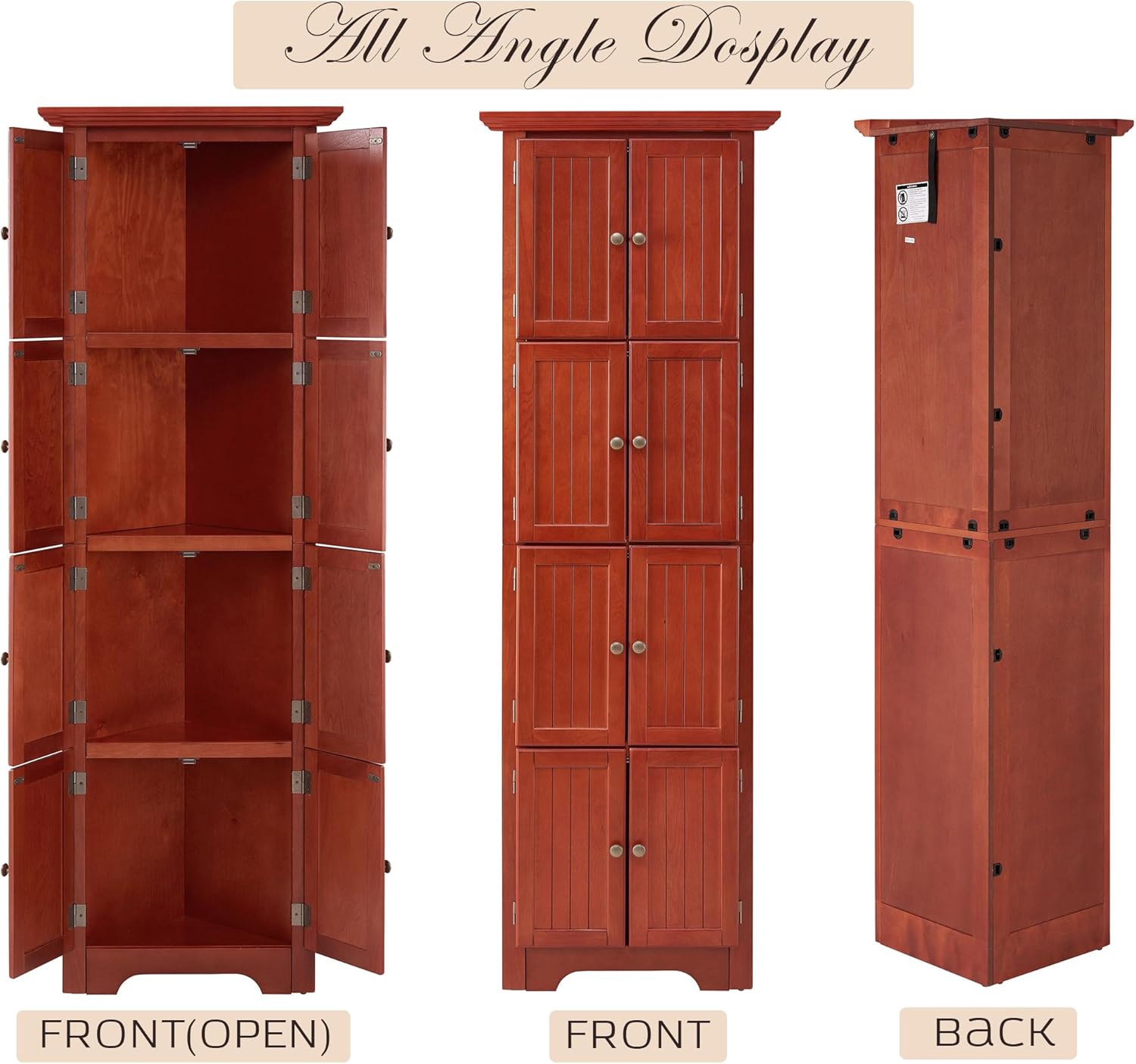 Corner Storage Cabinet 72 Inch Tall Wooden Kitchen Pantry with 8 Doors and 4 Adjustable Shelves