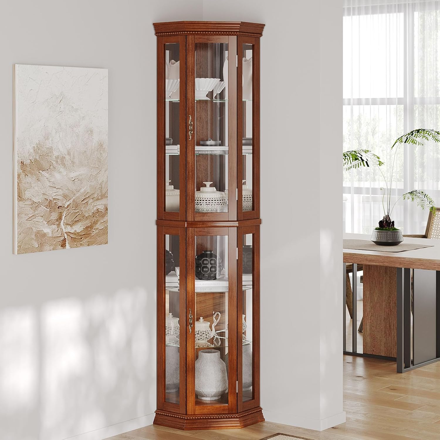 Classic Cherry Display Cabinet with Built-in Lighting